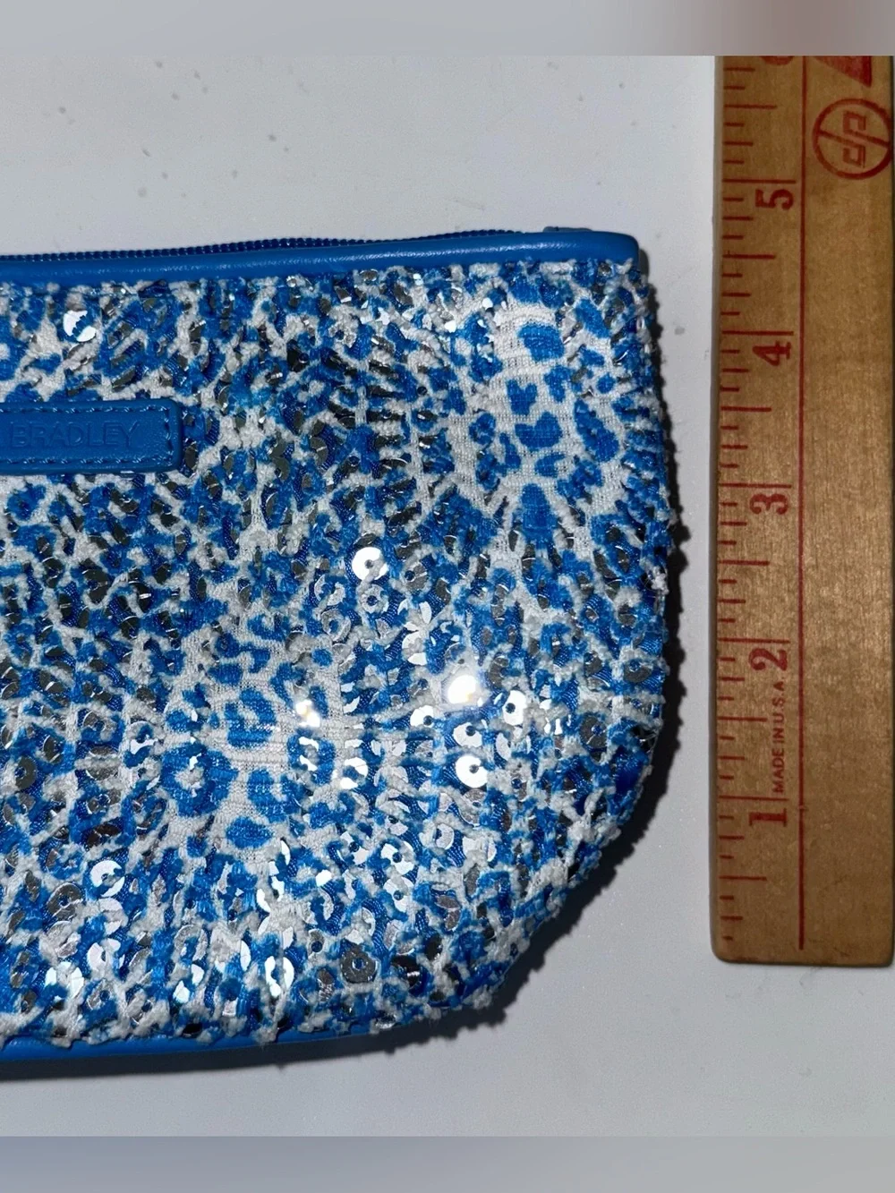 Vera Bradley Camocat Blue Wristlet Mesh Sequin Sparkle Slip Cosmetic Bag NWOT!